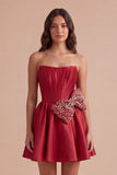 Red Sparkly Beaded Strapless Corset Short Cocktail Dress