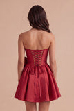 Red Sparkly Beaded Strapless Corset Short Cocktail Dress
