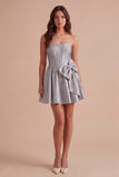 Grey Sparkly Corset Beaded Strapless Short Cocktail Dress