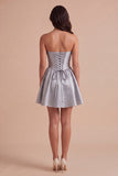Grey Sparkly Corset Beaded Strapless Short Cocktail Dress
