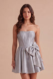 Grey Sparkly Corset Beaded Strapless Short Cocktail Dress