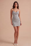 Light Grey Sparkly Corset Beaded Halter Short Cocktail Dress
