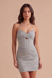 Light Grey Sparkly Corset Beaded Halter Short Cocktail Dress