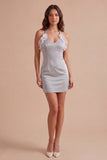Light Grey Halter Bodycon Short Cocktail Dress