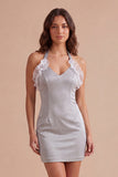 Light Grey Halter Bodycon Short Cocktail Dress