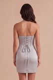 Light Grey Halter Bodycon Short Cocktail Dress