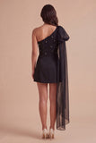 Black One Shoulder A Line Short Cocktail Dress