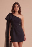 Black One Shoulder A Line Short Cocktail Dress