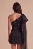 Black One Shoulder A Line Short Cocktail Dress