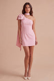 Pink Bodycon One Shoulder Short Cocktail Dress