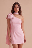 Pink Bodycon One Shoulder Short Cocktail Dress