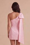 Pink Bodycon One Shoulder Short Cocktail Dress