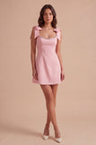 Pink A Line Short Cocktail Dress with Bows
