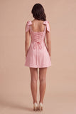 Pink A Line Short Cocktail Dress with Bows