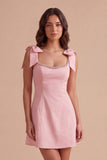Pink A Line Short Cocktail Dress with Bows