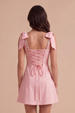 Pink A Line Short Cocktail Dress with Bows