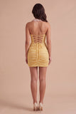 Light Yellow Glitter Ruffled Halter Short Cocktail Dress