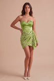 Green Strapless Bodycon Short Cocktail Dress with Slit