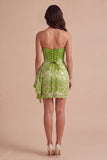 Green Strapless Bodycon Short Cocktail Dress with Slit