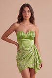 Green Strapless Bodycon Short Cocktail Dress with Slit