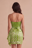 Green Strapless Bodycon Short Cocktail Dress with Slit