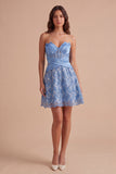 Sparkly Blue Sequin Strapless Corset Short Cocktail Dress