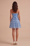 Sparkly Blue Sequin Strapless Corset Short Cocktail Dress