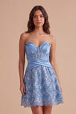 Sparkly Blue Sequin Strapless Corset Short Cocktail Dress