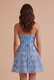 Sparkly Blue Sequin Strapless Corset Short Cocktail Dress