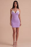 Sparkly Light Purple Ruffled Beaded Short Cocktail Dress