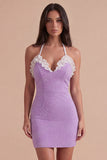 Sparkly Light Purple Ruffled Beaded Short Cocktail Dress