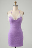Sparkly Light Purple Ruffled Beaded Short Cocktail Dress