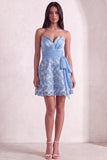Sky Blue Sparkly Sequin Strapless Short Cocktail Dress