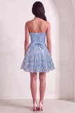 Sky Blue Sparkly Sequin Strapless Short Cocktail Dress