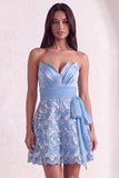 Sky Blue Sparkly Sequin Strapless Short Cocktail Dress