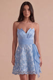 Sky Blue Sparkly Sequin Strapless Short Cocktail Dress