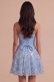 Sky Blue Sparkly Sequin Strapless Short Cocktail Dress