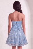 Sky Blue Sparkly Sequin Strapless Short Cocktail Dress