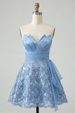 Sky Blue Sparkly Sequin Strapless Short Cocktail Dress