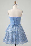 Sky Blue Sparkly Sequin Strapless Short Cocktail Dress