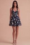 Glitter Black Tulle Corset Halter Short Cocktail Dress