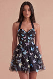 Glitter Black Tulle Corset Halter Short Cocktail Dress
