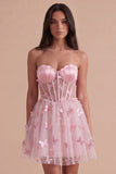 Sparkly Sequin Blush Corset Strapless Short Cocktail Dress