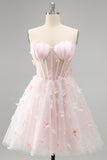 Sparkly Sequin Blush Corset Strapless Short Cocktail Dress