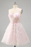 Sparkly Sequin Blush Corset Strapless Short Cocktail Dress