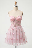 Sparkly Sequin Blush Corset Strapless Short Cocktail Dress