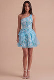 Sparkly Light Blue Sequin Ruffled Short Cocktail Dress