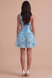 Sparkly Light Blue Sequin Ruffled Short Cocktail Dress