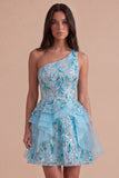 Sparkly Light Blue Sequin Ruffled Short Cocktail Dress