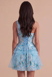 Sparkly Light Blue Sequin Ruffled Short Cocktail Dress